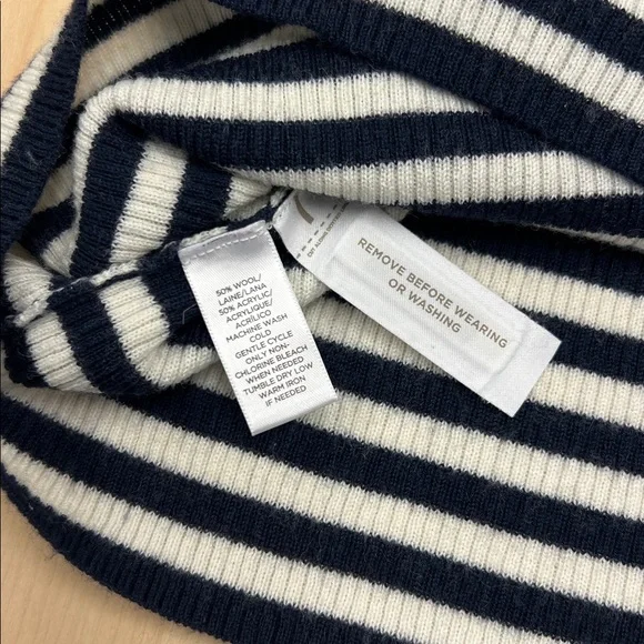 Loft wool blend nautical navy blue white striped crew neck long sleeve sweater M - Picture 5 of 8